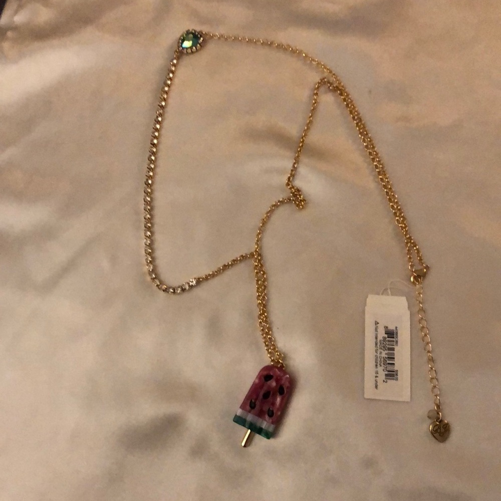 Betsey Johnson Gold Tone Watermelon Popsicle Pendant Necklace Cup Chain NWT